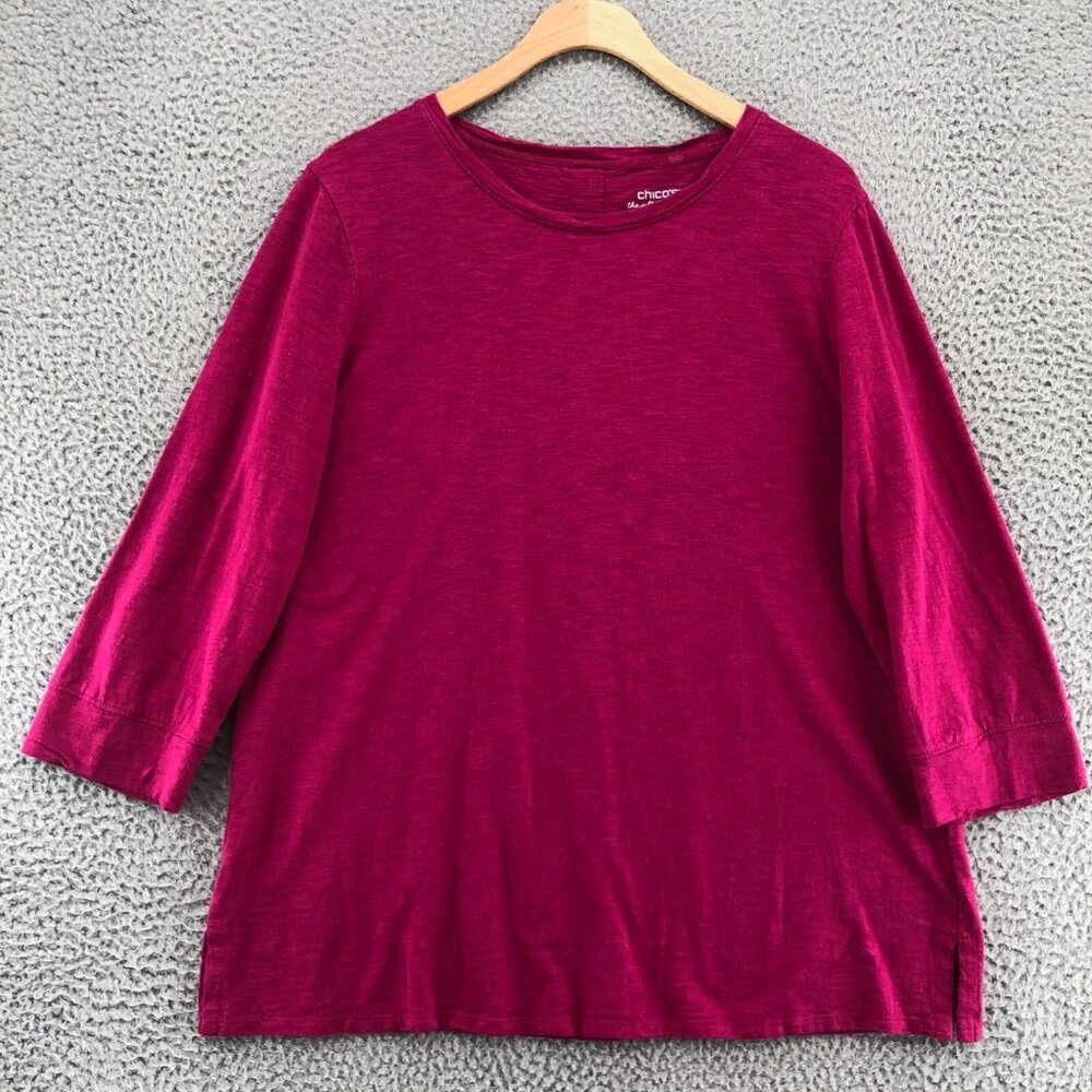 Chico's Magenta 3/4 Sleeve Button Down Shirt (Bin 2)